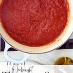 Marcella Hazan tomato sauce simmering in saucepan