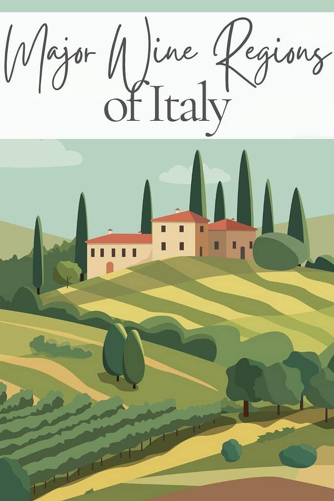Major wine regions of Italy illustrated map showing Northern Italy, Central Italy, Southern Italy, and the Italian islands wine regions.